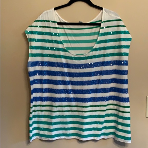 Old Navy Cap Sleeve Sequin striped Tee - Picture 1 of 3
